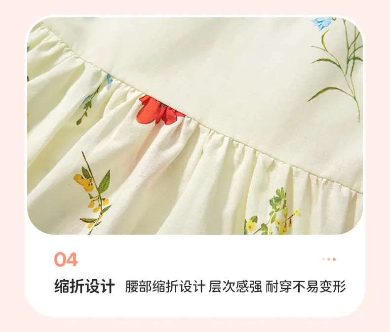 Little Girls Printed Cotton Dress Red Lotus Collar — feature 12