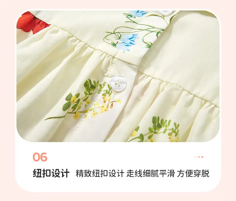 Little Girls Printed Cotton Dress Red Lotus Collar — feature 14