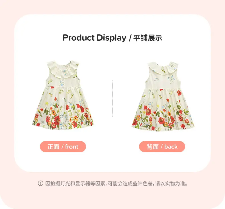 Little Girls Printed Cotton Dress Red Lotus Collar — feature 16
