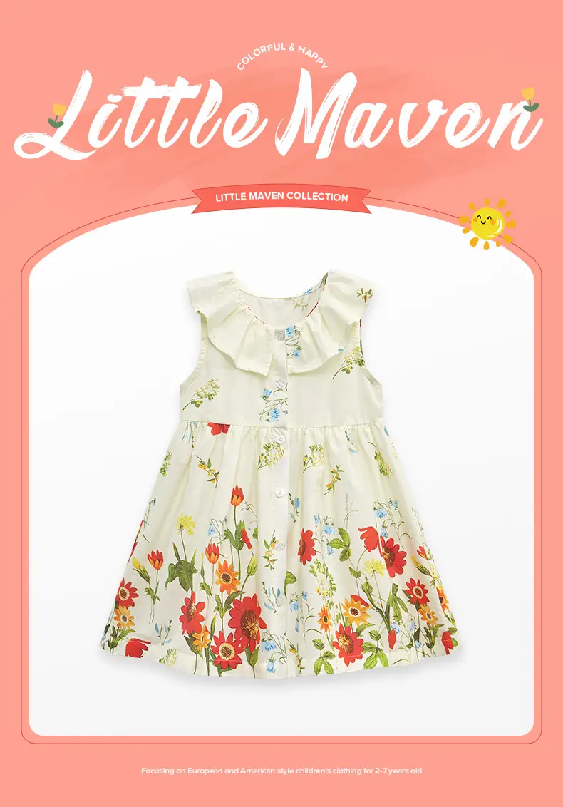 Little Girls Printed Cotton Dress Red Lotus Collar — feature 2