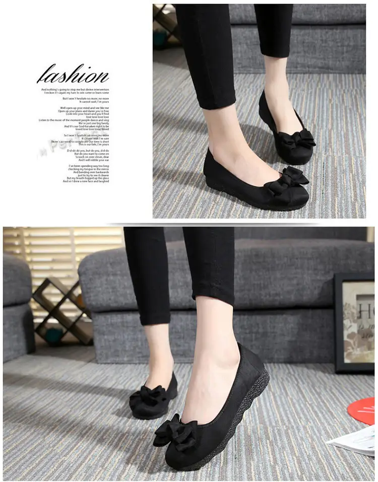 Old Beijing Cloth Shoes Women's Polyurethane Black Work Shoes Flat Bottom Lazy One-Step Pea Shoes Lightweight and Comfortable for Foot Care — feature 14
