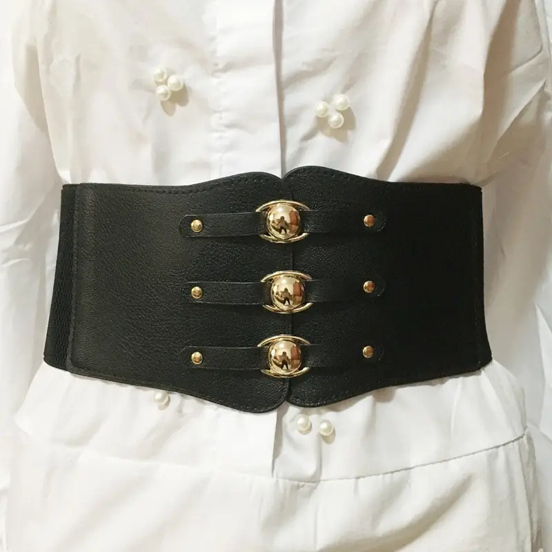 Women's Brown Leather Waist Belt with Metal Buckle