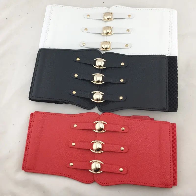 Women's Brown Leather Waist Belt with Metal Buckle