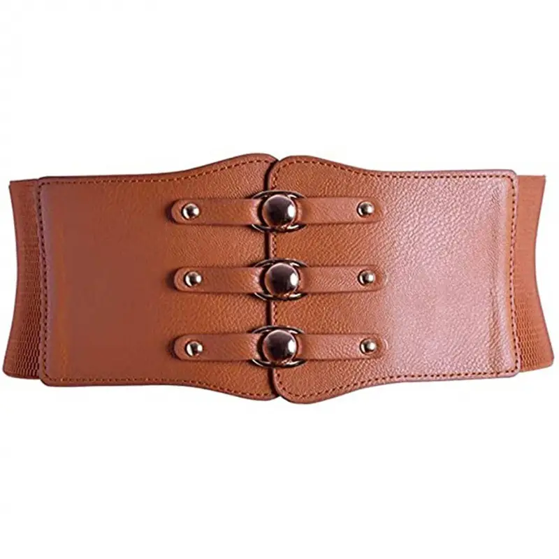 Women's Brown Leather Waist Belt with Metal Buckle
