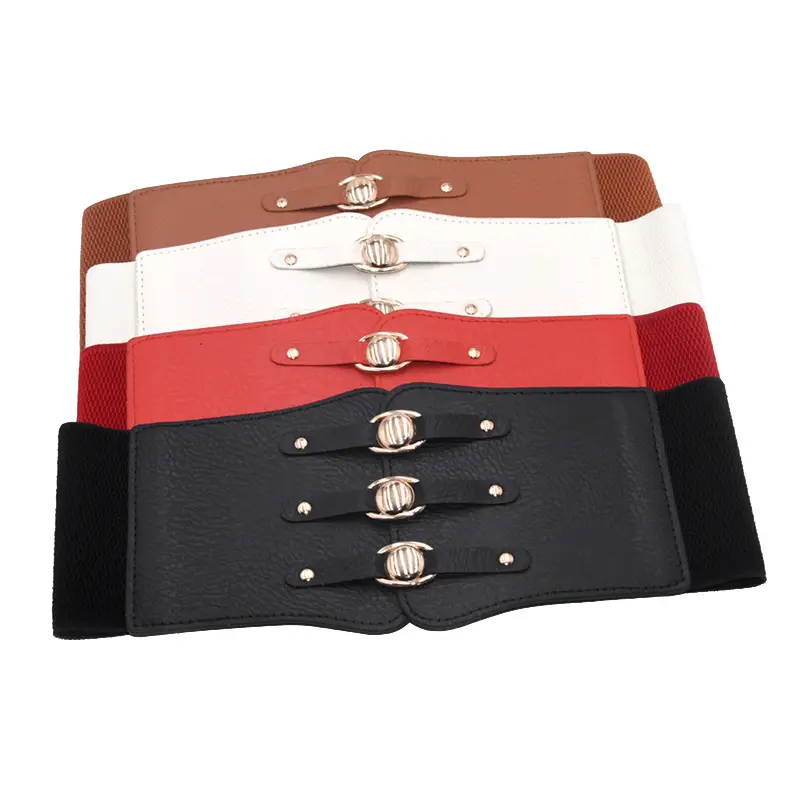 Women's Brown Leather Waist Belt with Metal Buckle — feature 12