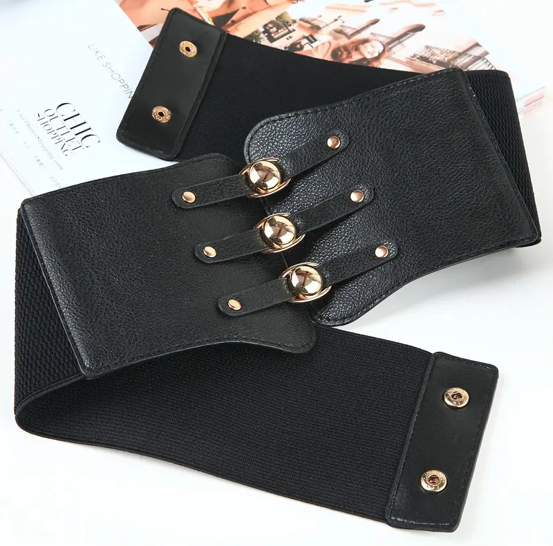 Women's Brown Leather Waist Belt with Metal Buckle — feature 13