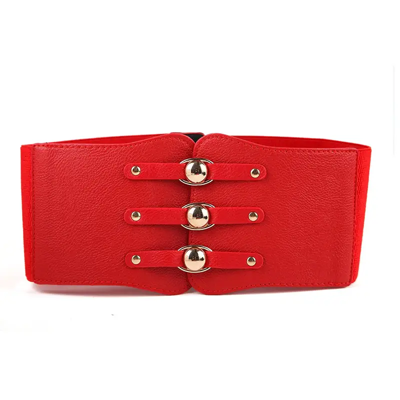 Women's Brown Leather Waist Belt with Metal Buckle — feature 14