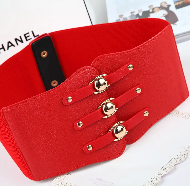 Women's Brown Leather Waist Belt with Metal Buckle — feature 15