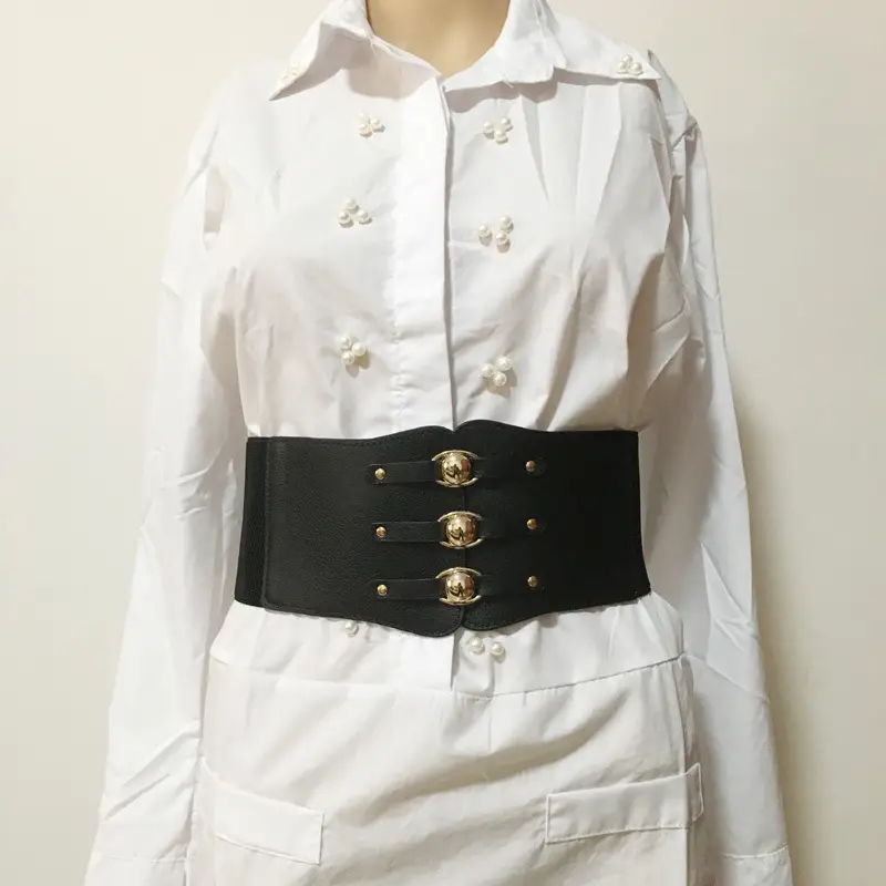 Women's Brown Leather Waist Belt with Metal Buckle — feature 6