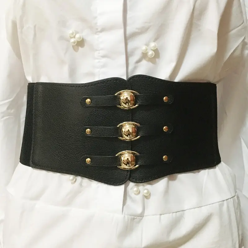 Women's Brown Leather Waist Belt with Metal Buckle — feature 7
