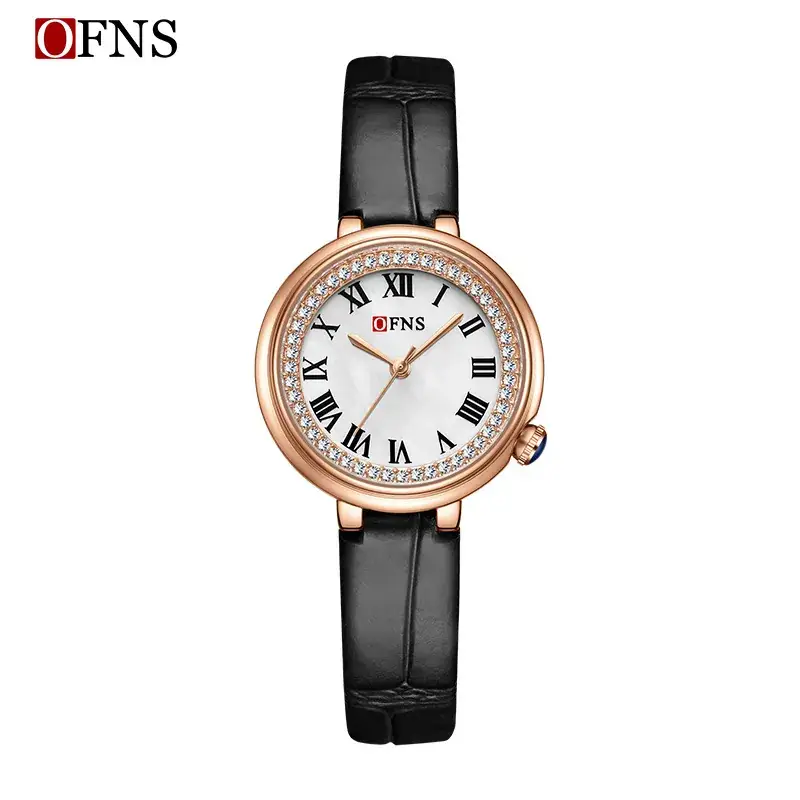 Retro Quartz Watch Women Black Leather Strap - Image 3
