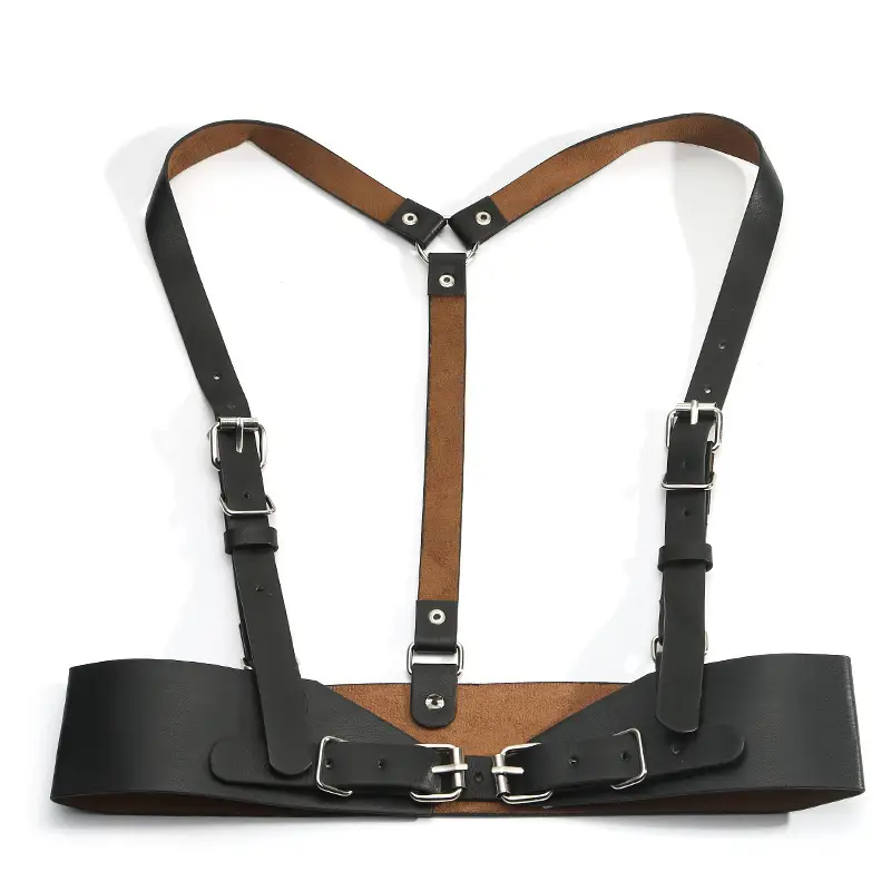 Beige Leather Crossbody Belt Waist Seal Street Dance Vest Plus Size - Image 2
