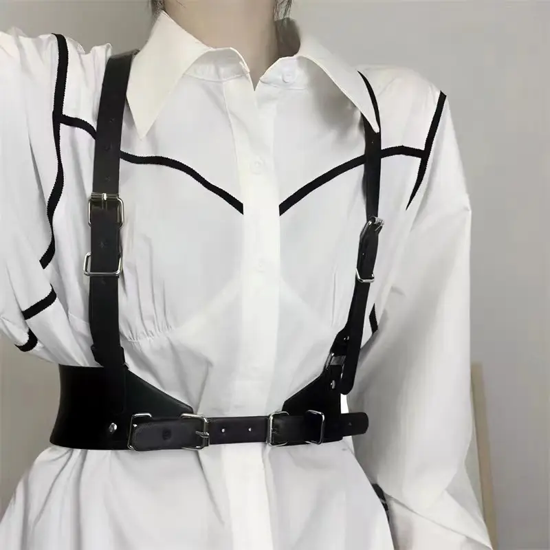 Beige Leather Crossbody Belt Waist Seal Street Dance Vest Plus Size - Image 5