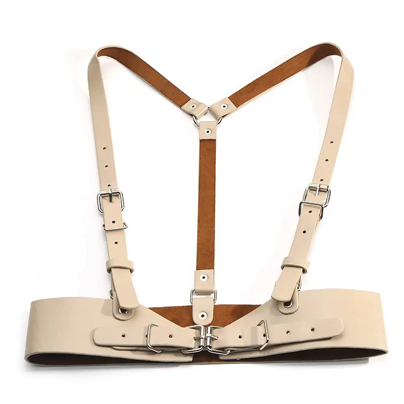 Beige Leather Crossbody Belt Waist Seal Street Dance Vest Plus Size - Image 6