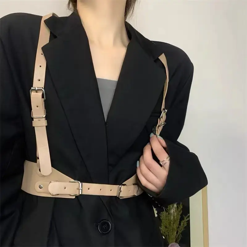 Beige Leather Crossbody Belt Waist Seal Street Dance Vest Plus Size — feature 10