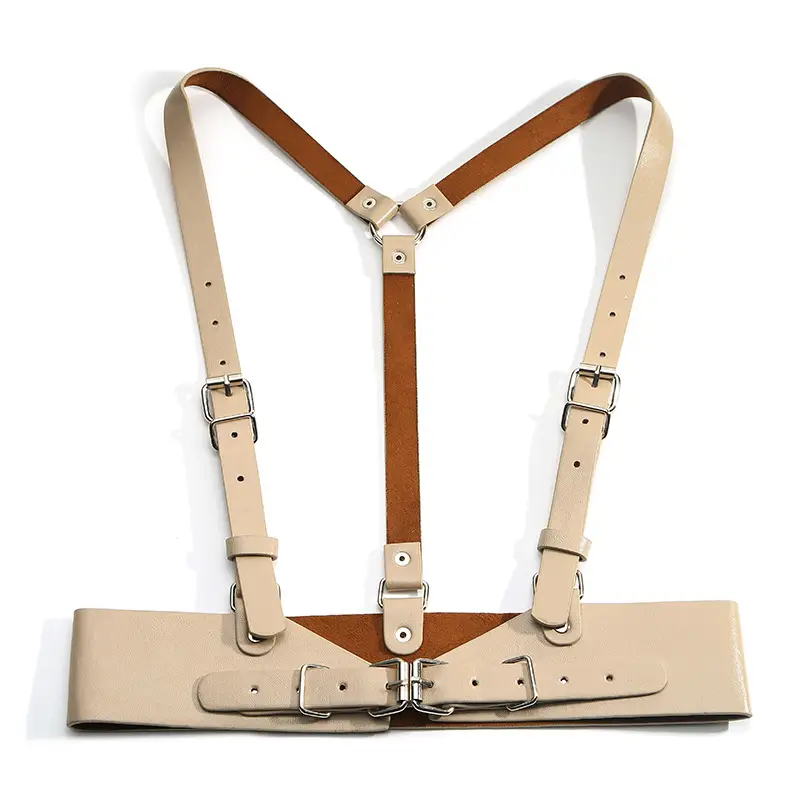 Beige Leather Crossbody Belt Waist Seal Street Dance Vest Plus Size — feature 11