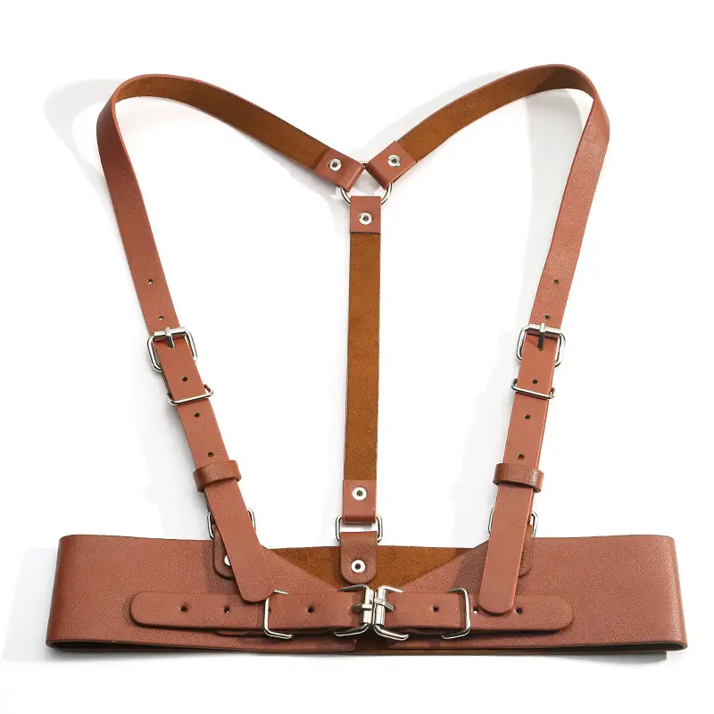 Beige Leather Crossbody Belt Waist Seal Street Dance Vest Plus Size — feature 12