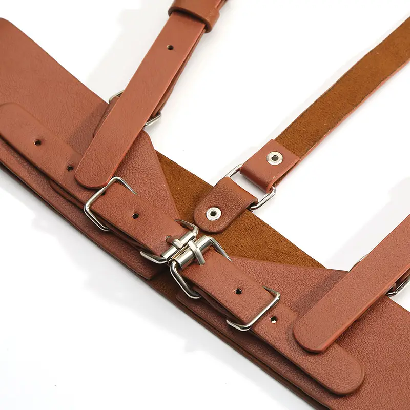 Beige Leather Crossbody Belt Waist Seal Street Dance Vest Plus Size — feature 18