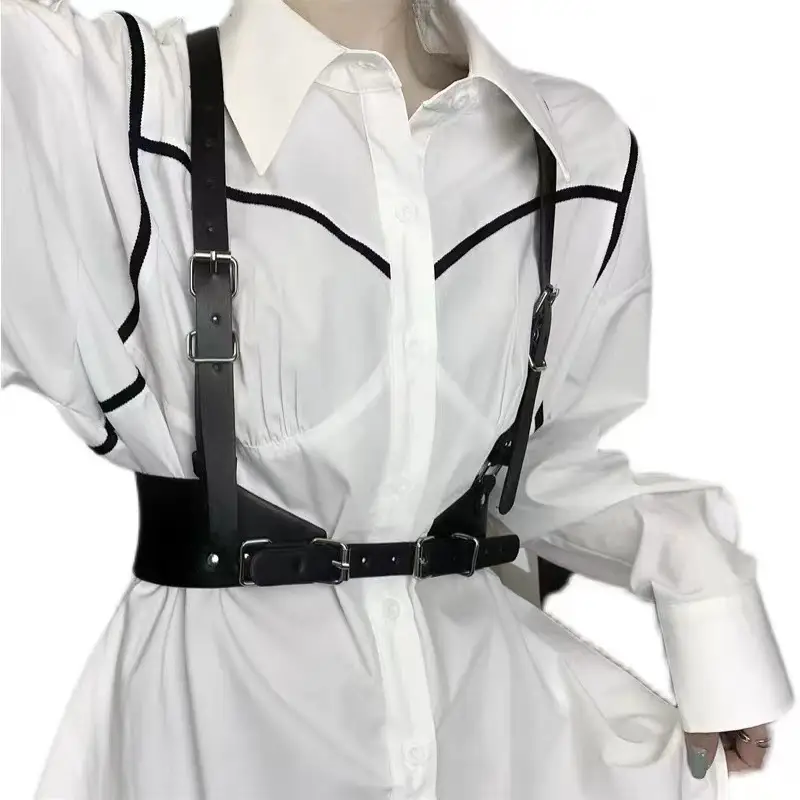 Beige Leather Crossbody Belt Waist Seal Street Dance Vest Plus Size — feature 5