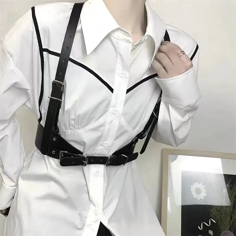 Beige Leather Crossbody Belt Waist Seal Street Dance Vest Plus Size — feature 6