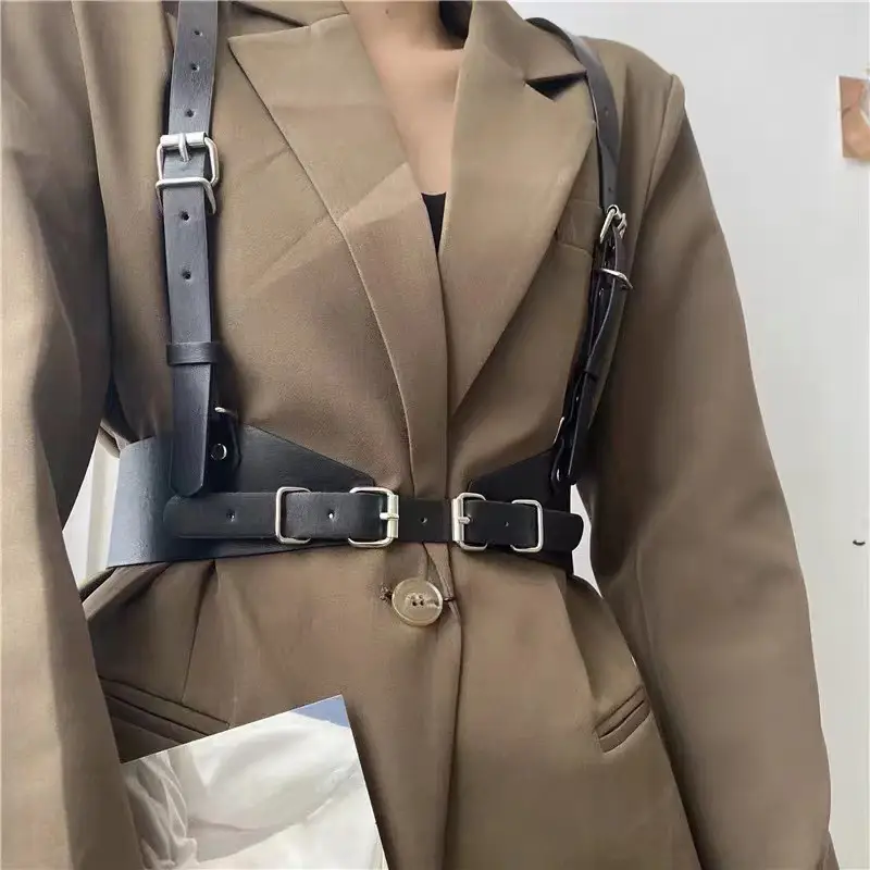 Beige Leather Crossbody Belt Waist Seal Street Dance Vest Plus Size — feature 8