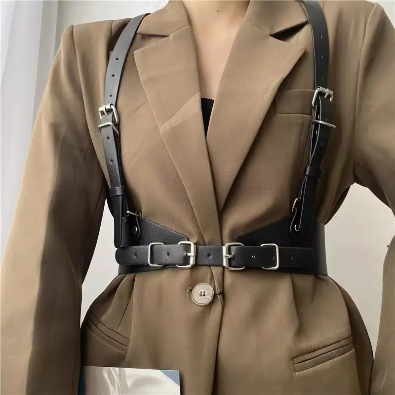 Beige Leather Crossbody Belt Waist Seal Street Dance Vest Plus Size — feature 9