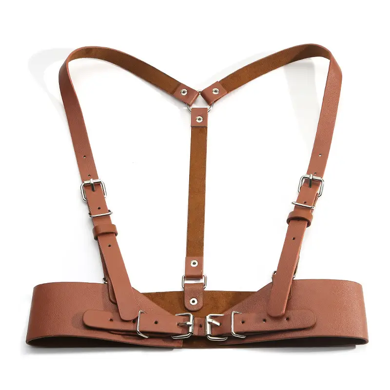 Beige Leather Crossbody Belt Waist Seal Street Dance Vest Plus Size - Image 3