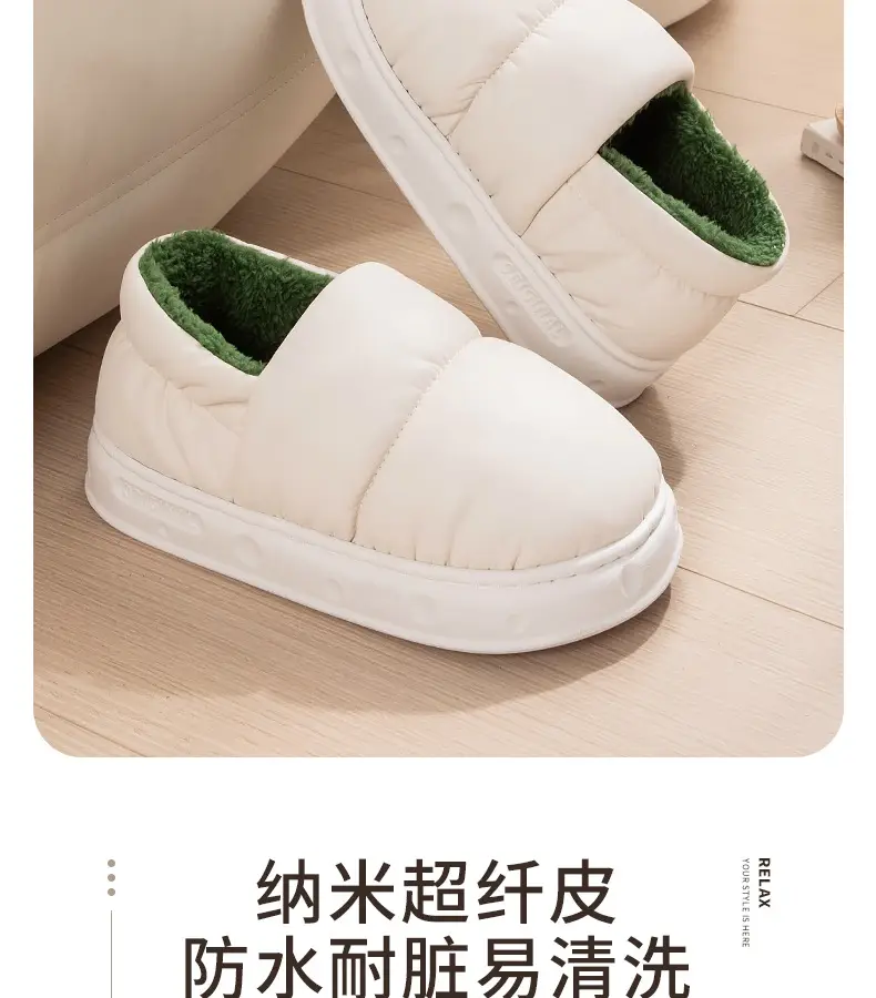 Cotton Slippers for Women in Winter Home Indoor Couple Thick-Soled Non-Slip Warm and Poop-Feeling Waterproof Bag Heel Cotton Shoes for Men in Winter — feature 9