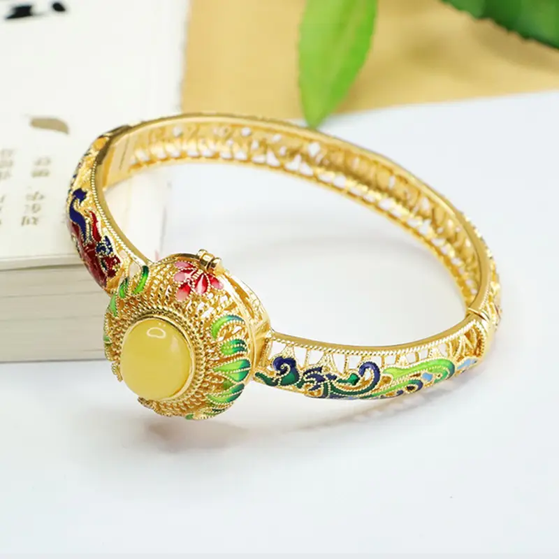 Honey Wax Dragon Phoenix Bracelet with Natural Amber - Image 2