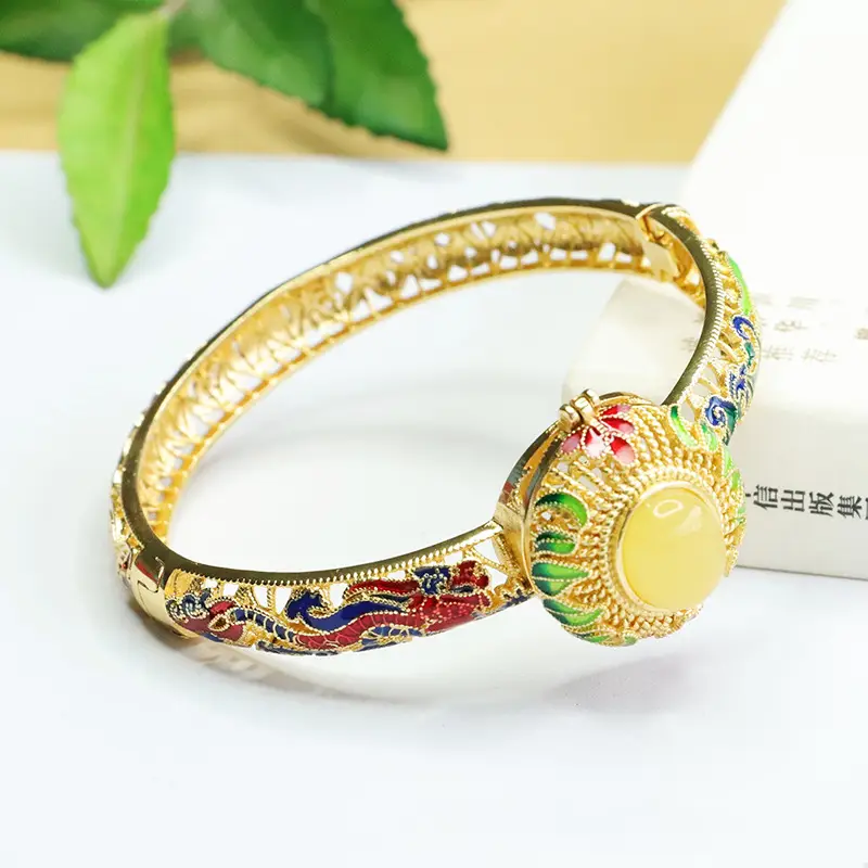Honey Wax Dragon Phoenix Bracelet with Natural Amber - Image 3