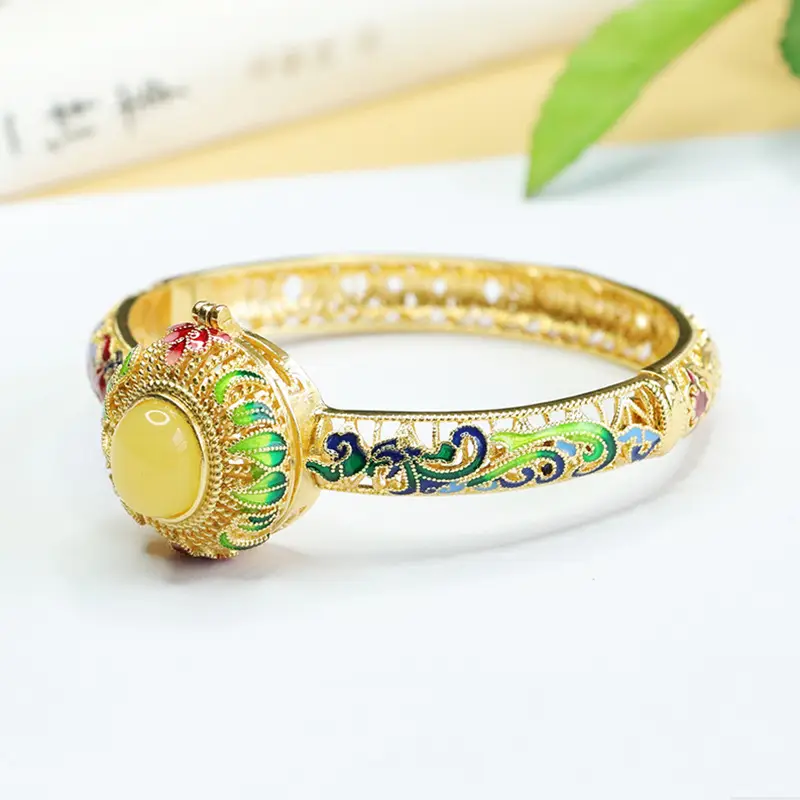Honey Wax Dragon Phoenix Bracelet with Natural Amber - Image 4