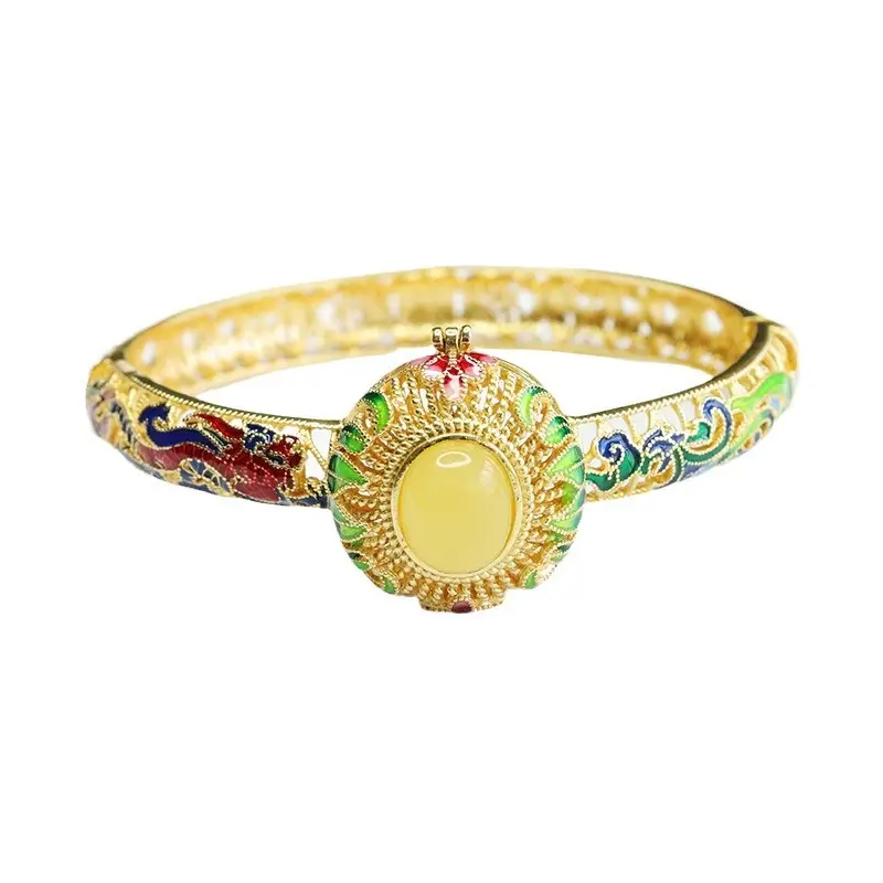 Honey Wax Dragon Phoenix Bracelet with Natural Amber - Image 5