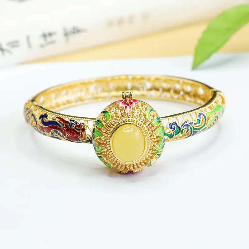 Honey Wax Dragon Phoenix Bracelet with Natural Amber — feature 1