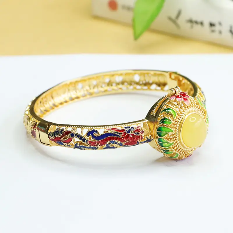 Honey Wax Dragon Phoenix Bracelet with Natural Amber — feature 5