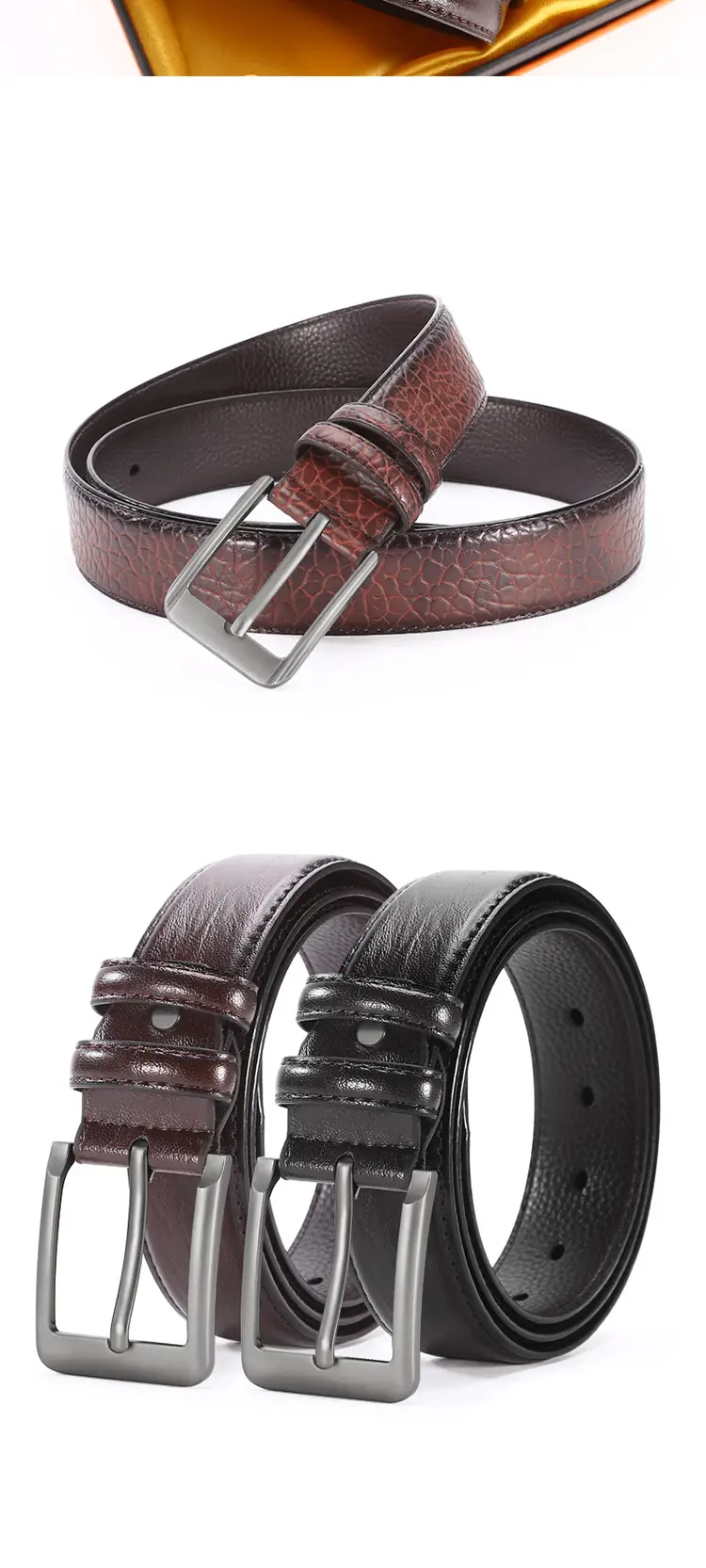 New Men's Cowhide Belt with Pin Buckle — feature 7