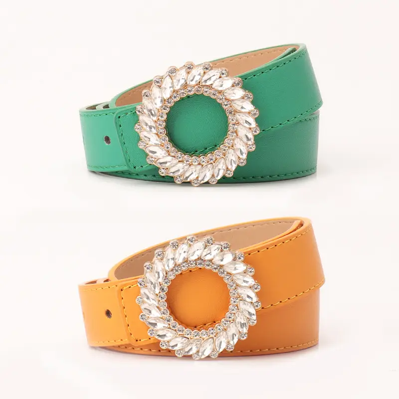 Women's Black Rhinestone Belt with Round Buckle - Image 7