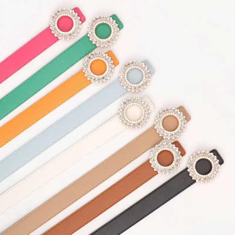 Women's Black Rhinestone Belt with Round Buckle - Image 8