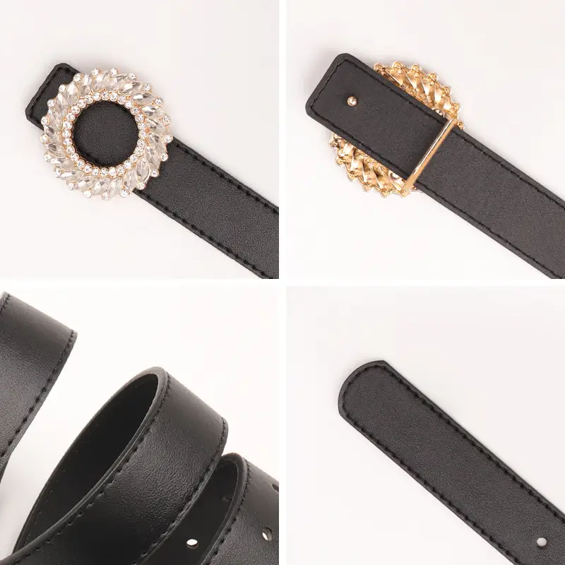 Women's Black Rhinestone Belt with Round Buckle - Image 9