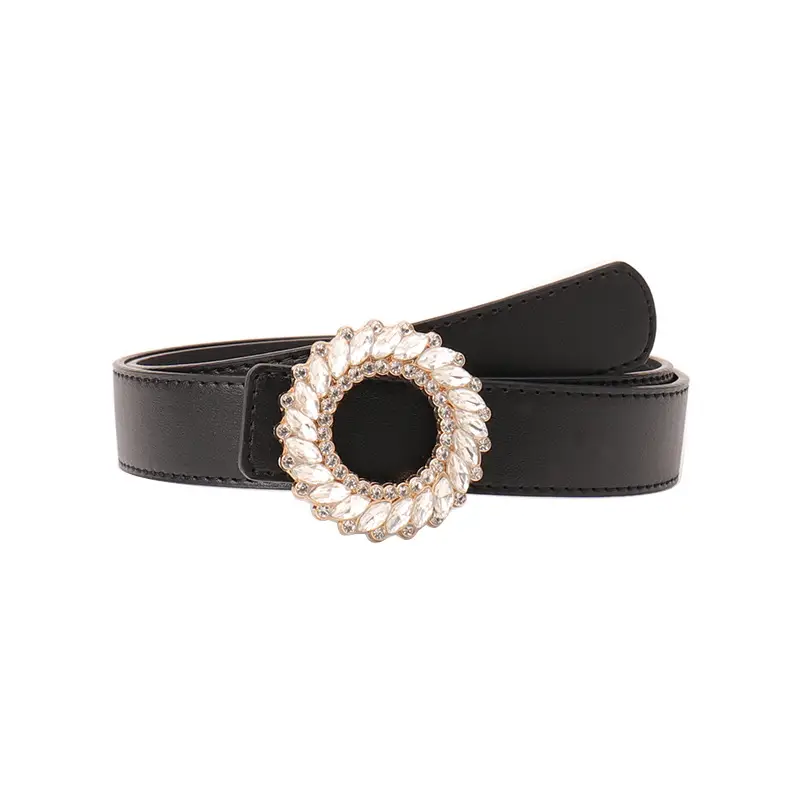 Women's Black Rhinestone Belt with Round Buckle - Image 10