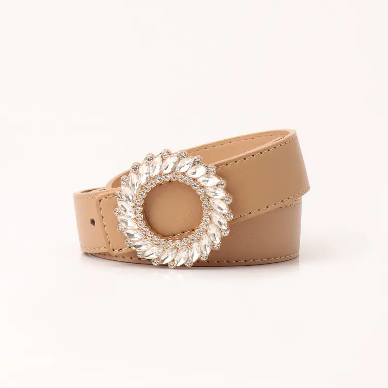 Women's Black Rhinestone Belt with Round Buckle - Image 2