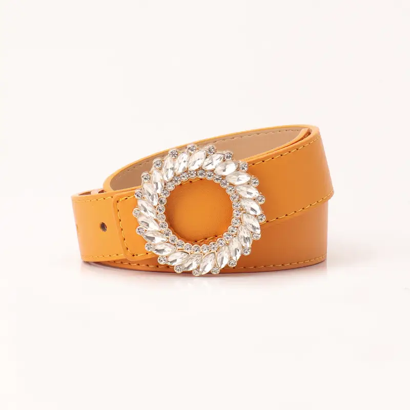 Women's Black Rhinestone Belt with Round Buckle - Image 3