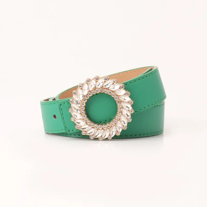 Women's Black Rhinestone Belt with Round Buckle - Image 4