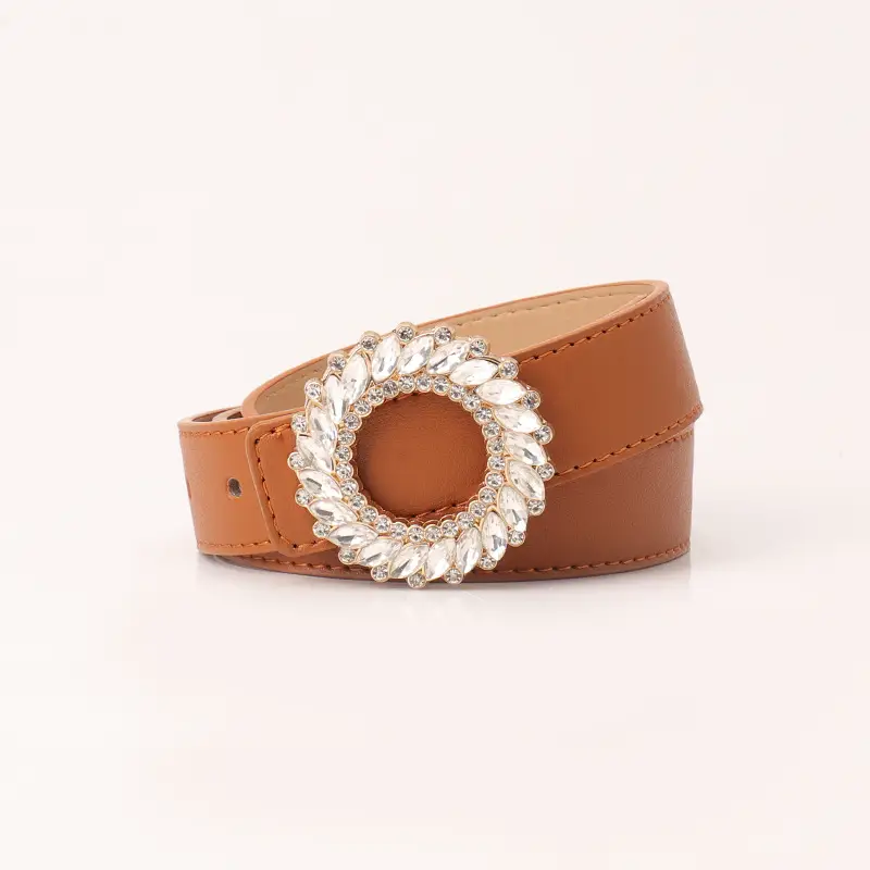 Women's Black Rhinestone Belt with Round Buckle - Image 5