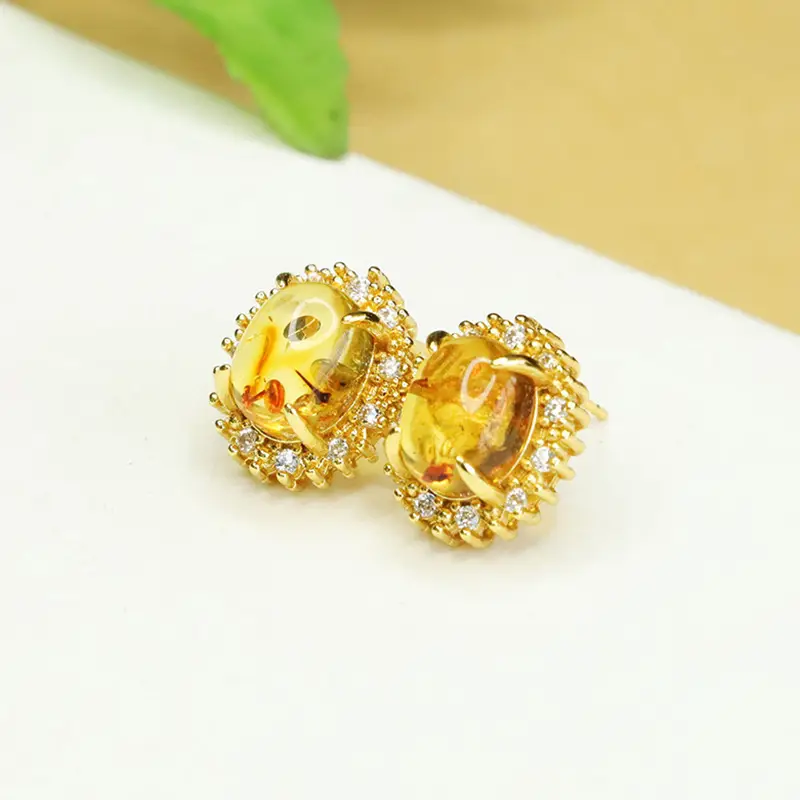 Aiyu Natural Amber Flower Earrings for Women - Image 3