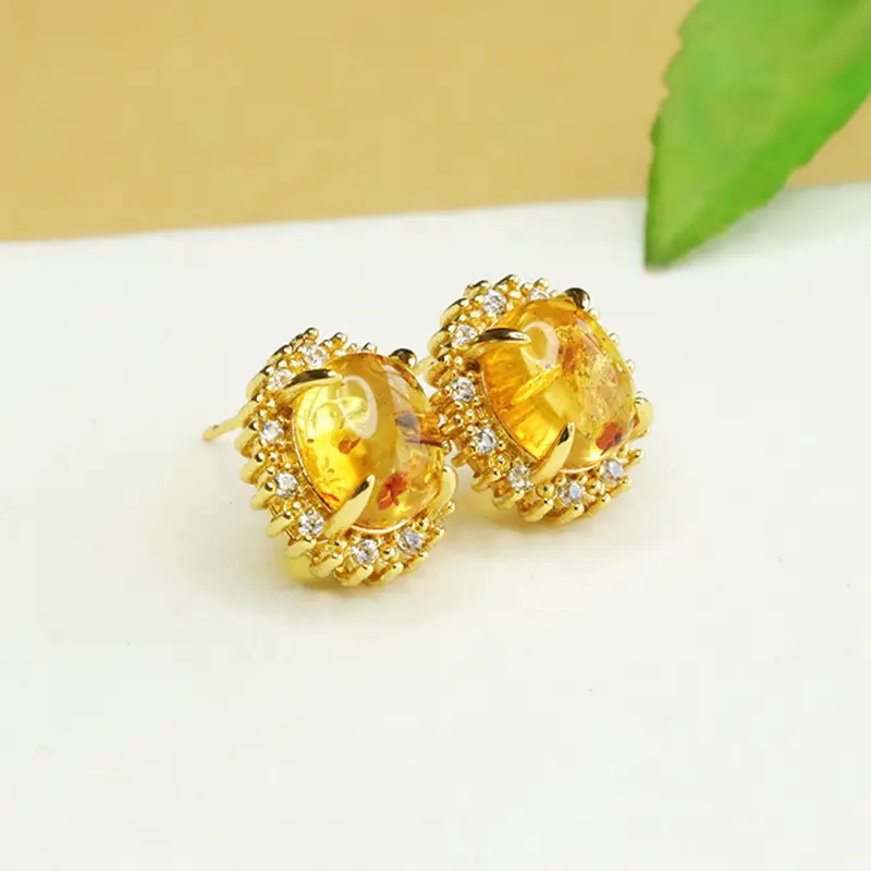 Aiyu Natural Amber Flower Earrings for Women - Image 4