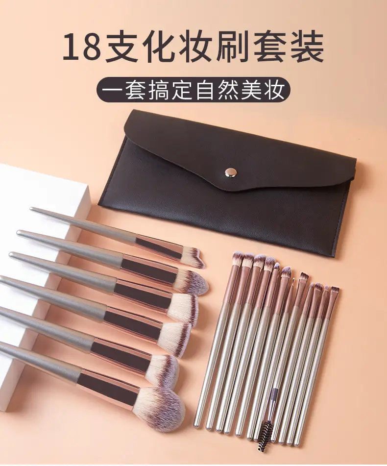 18-Piece Pink Rose Gold Makeup Brushes Set β feature 1