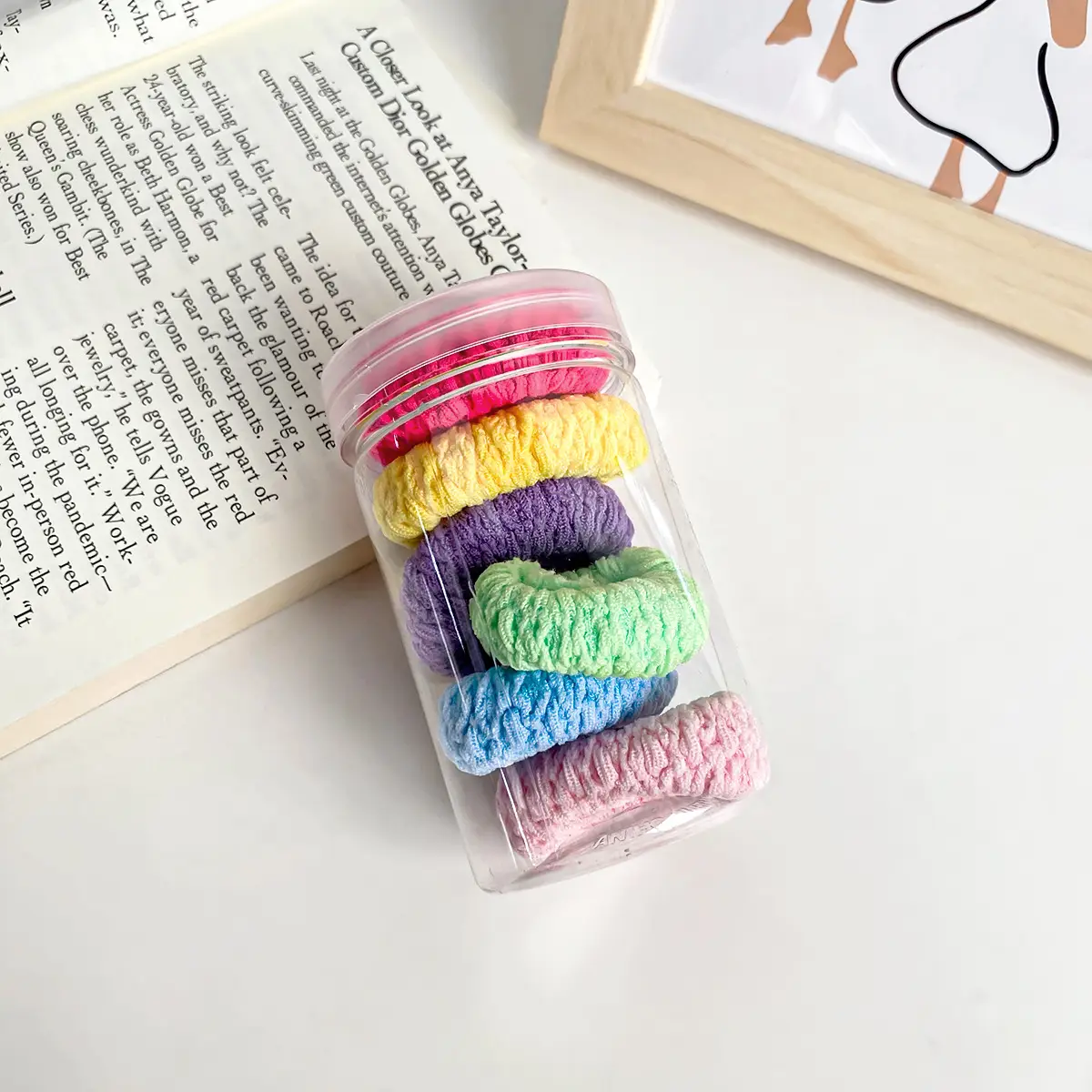 Women's Hair Rope with 6 Pcs Pink & Red Ponytails - Image 2