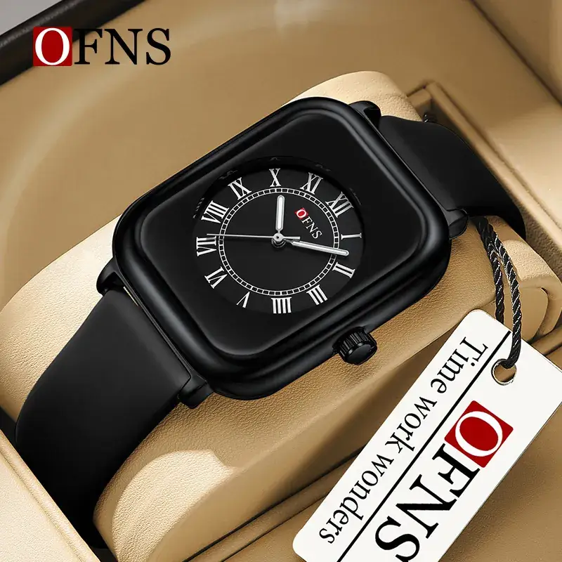 Ofns Square Women's Quartz Watch Black Gold Brown White - Image 13