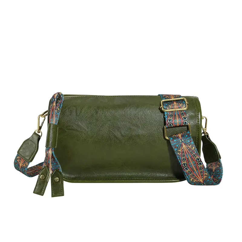 Brown Leather Crossbody Bag with Patterned Strap - Image 6