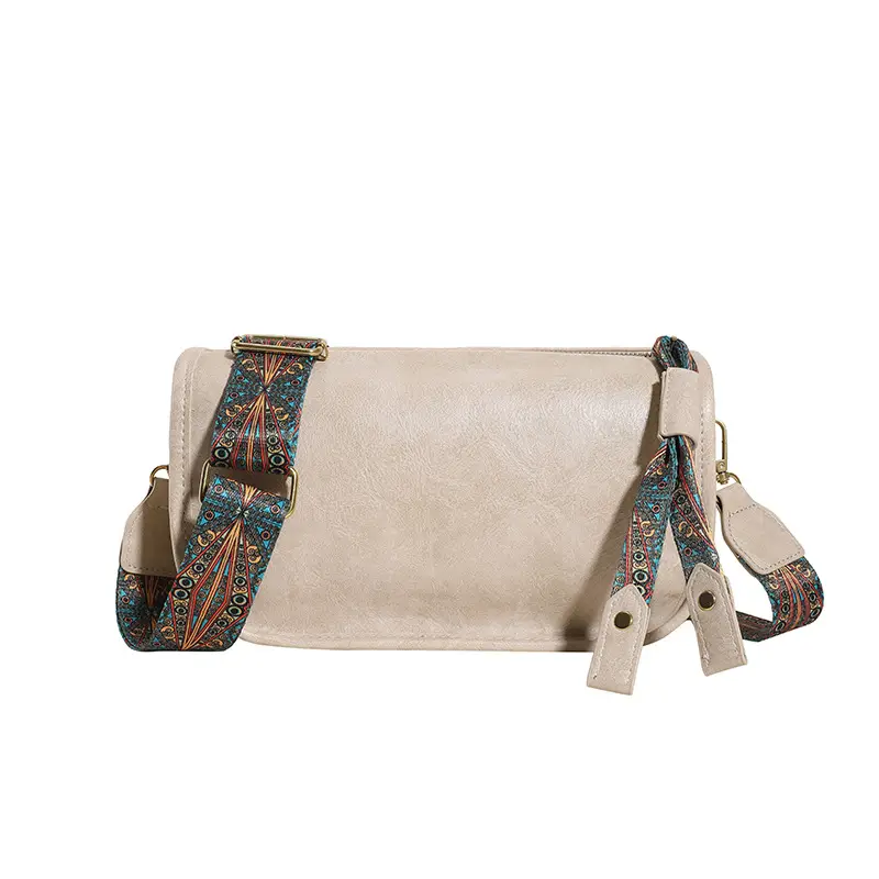 Brown Leather Crossbody Bag with Patterned Strap - Image 5